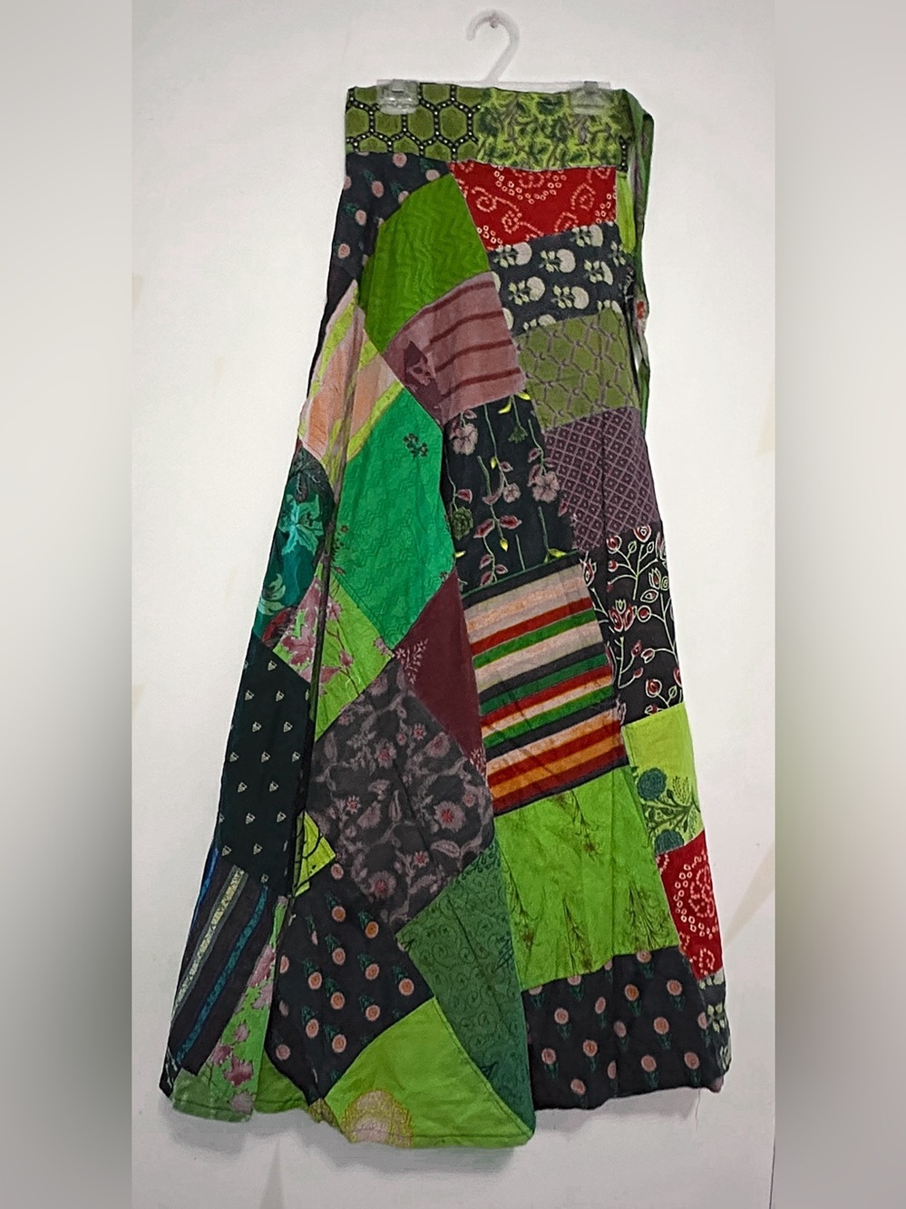 Bohemian Patchwork Green Multicolor Maxi Skirt